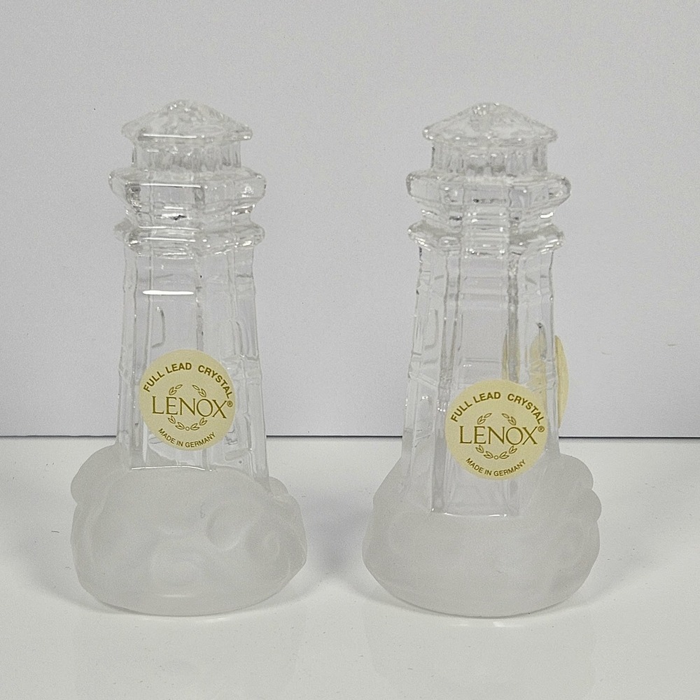 Lenox Crystal Lighthouse Salt and Pepper Shaker Set w/ Box 090277 Made Germany